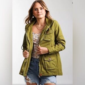 1 Sunset Lane Lightweight Oversized Hooded Jacket in Army Green size LG